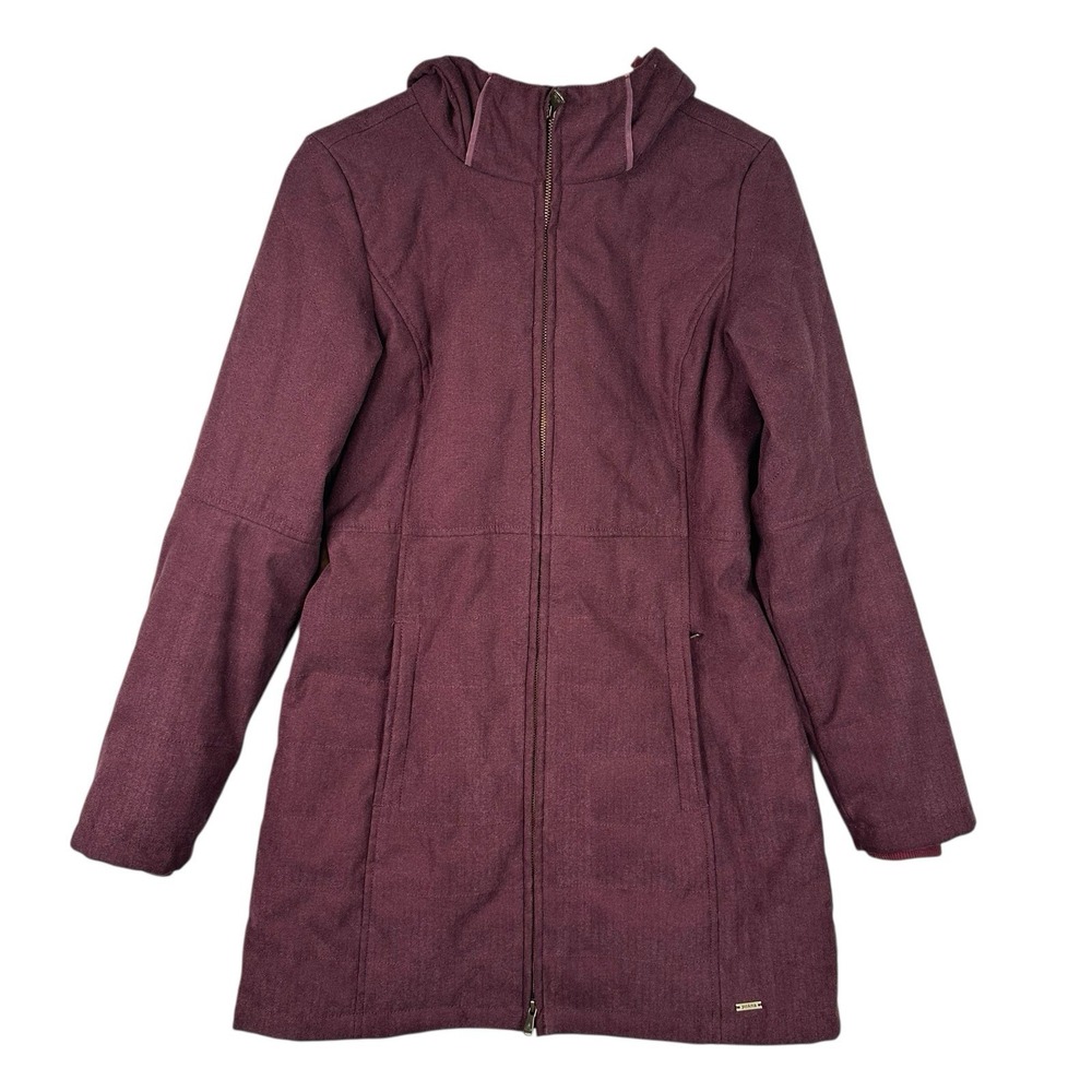 prAna Inna Insulated Hooded Jacket Small Burgundy Full Zip Hiking Outdoor Coat